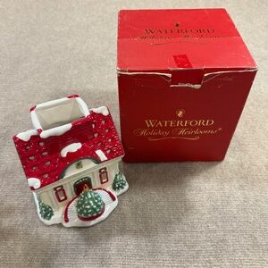 Waterford HOLIDAY HOUSE 6" Votive Candle House Christmas Red White Green 137354